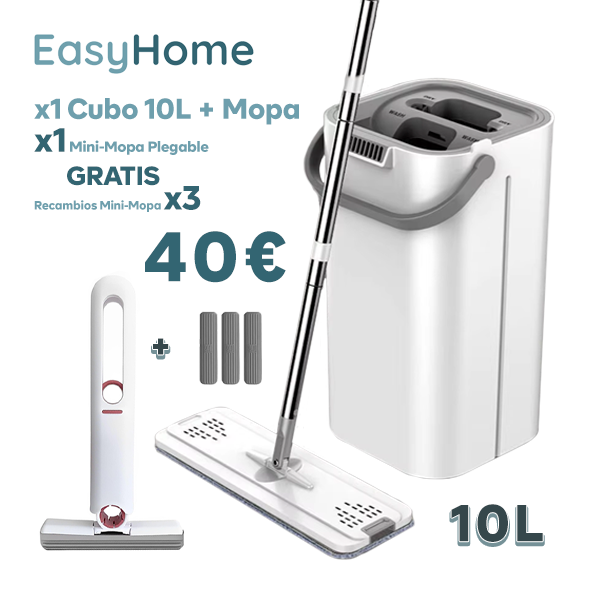 [PACK OFERTA ESPECIAL 40€] EasyHome - Cubo 10L + Mopa + Mini Fregona-Mopa GRATIS + 3 recambios GRATIS